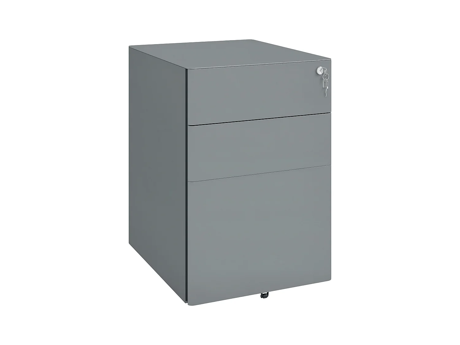 Cassettiera da ufficio con serratura e ruote in acciaio grigio