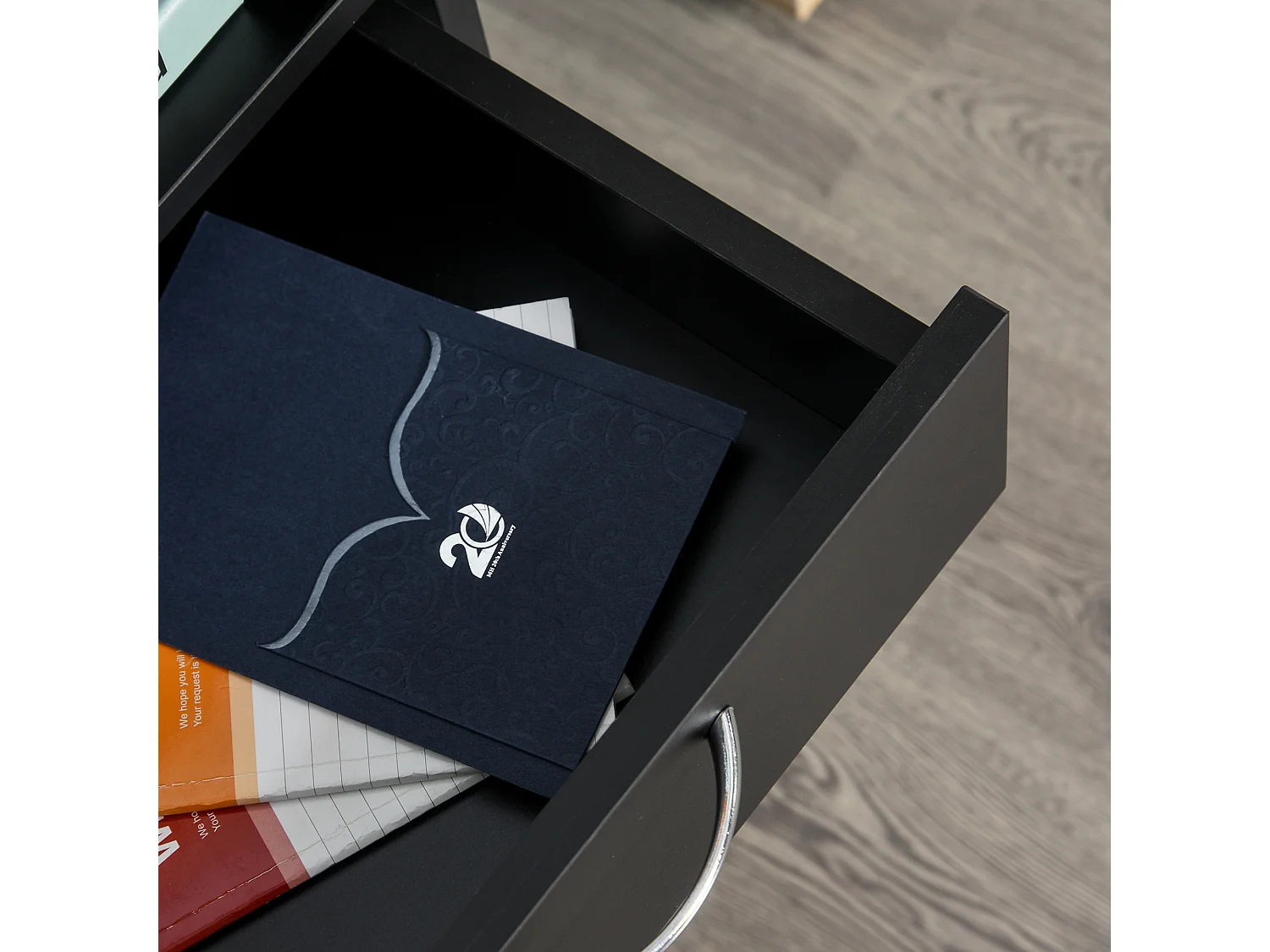 Cassettiera portadocumenti da ufficio 2 cassetti 4 ruote in legno nero