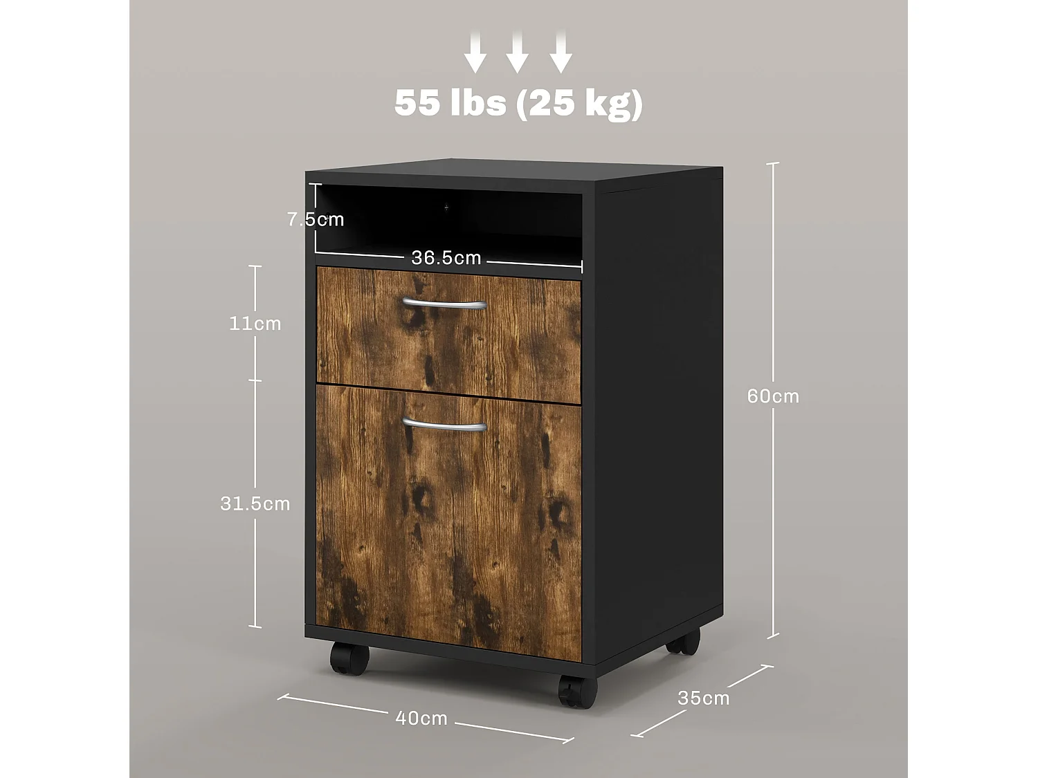 Cassettiera portadocumenti con ruote marrone e nero