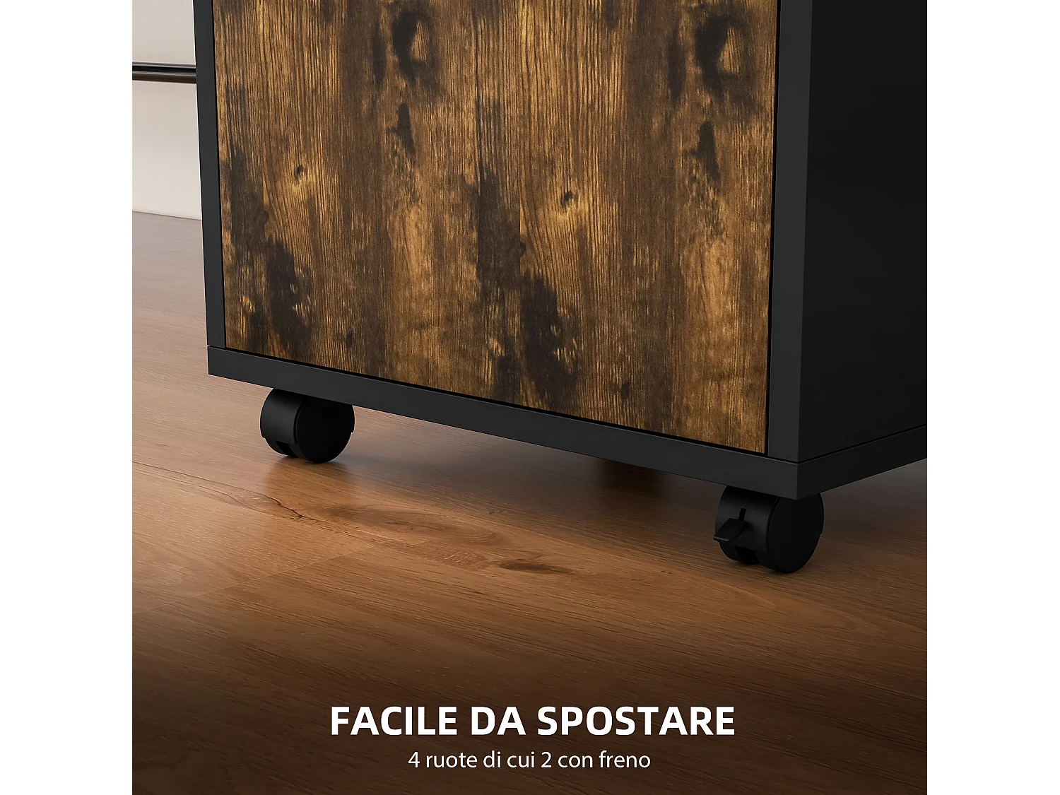 Cassettiera portadocumenti con ruote marrone e nero