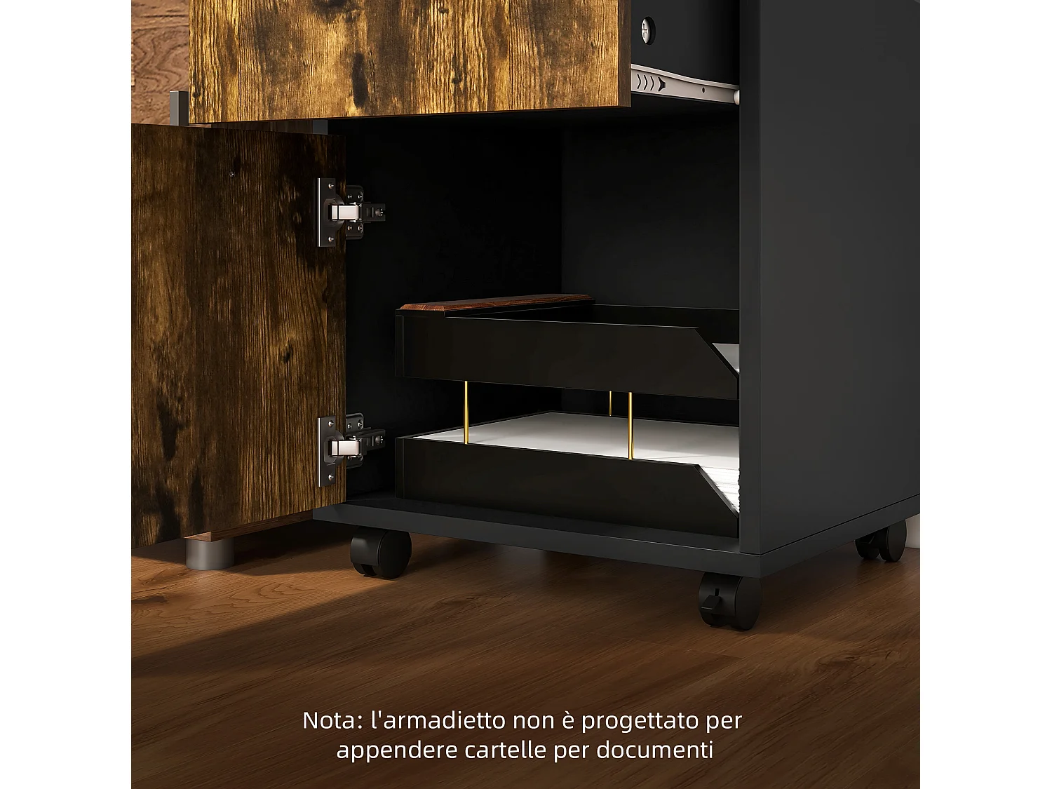 Cassettiera portadocumenti con ruote marrone e nero