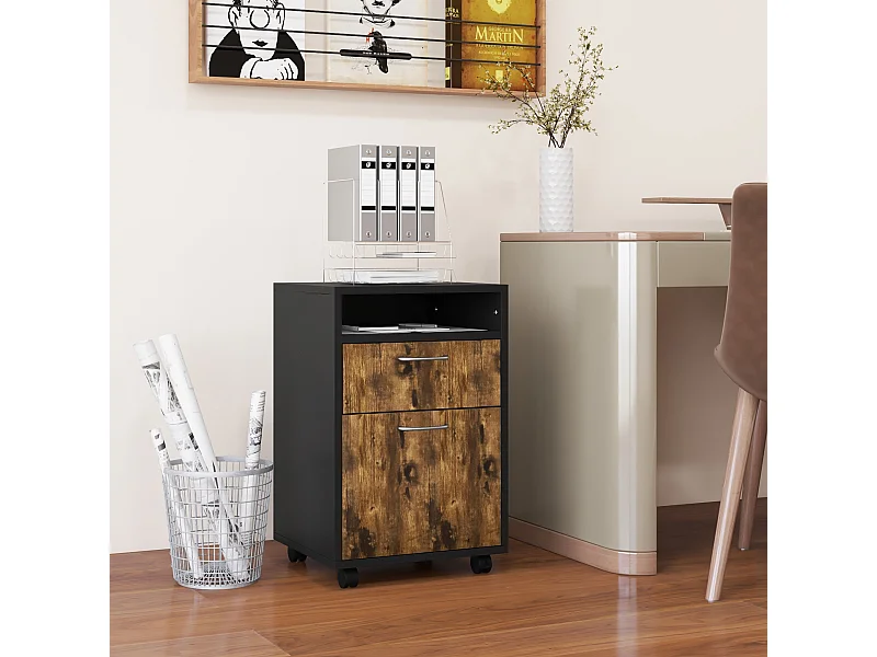 Cassettiera portadocumenti con ruote marrone e nero