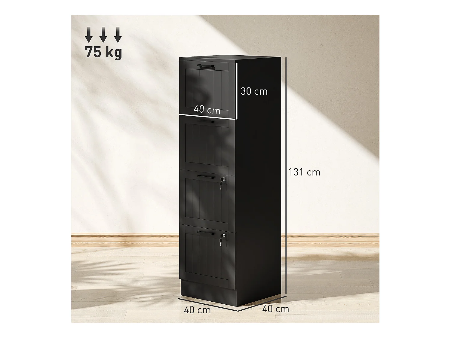 Cassettiera portadocumenti a 4 cassetti con binario regolabile nero