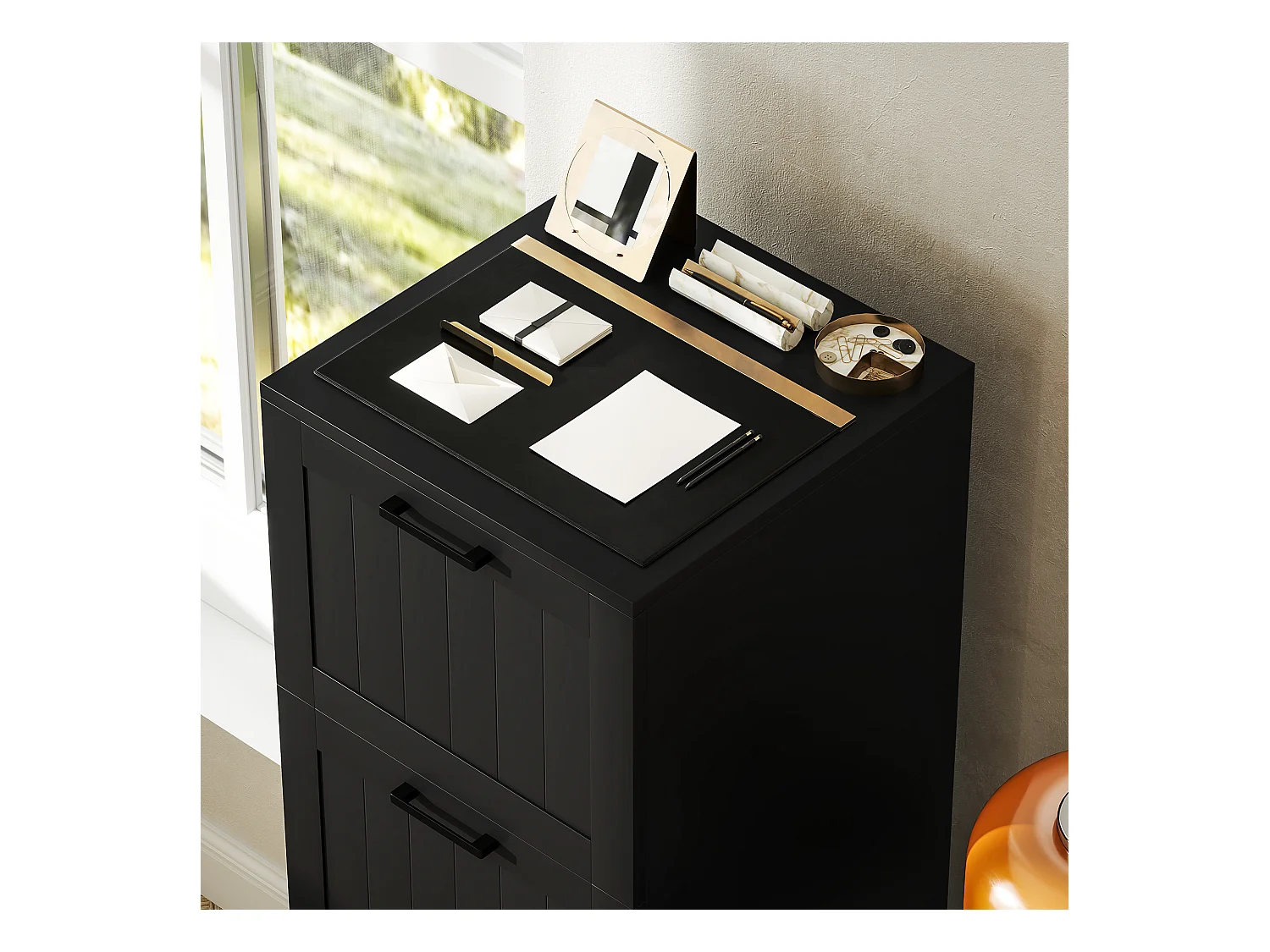 Cassettiera portadocumenti a 4 cassetti con binario regolabile nero