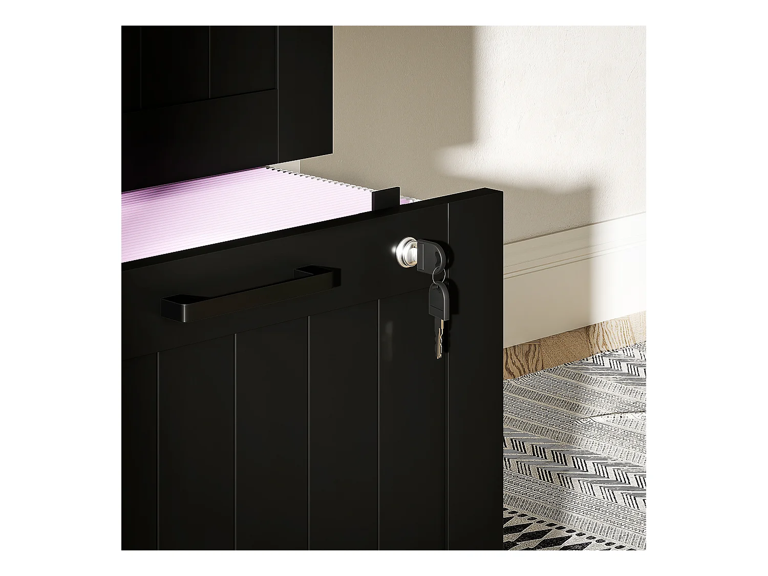 Cassettiera portadocumenti a 4 cassetti con binario regolabile nero