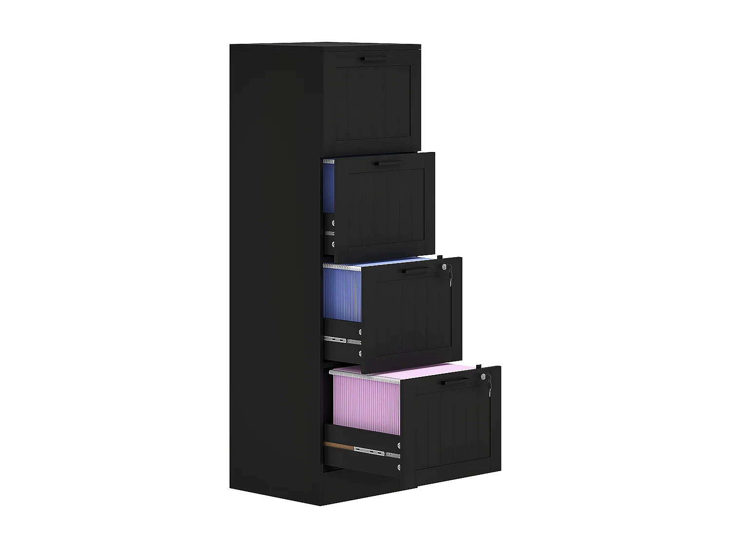 Cassettiera portadocumenti a 4 cassetti con binario regolabile nero