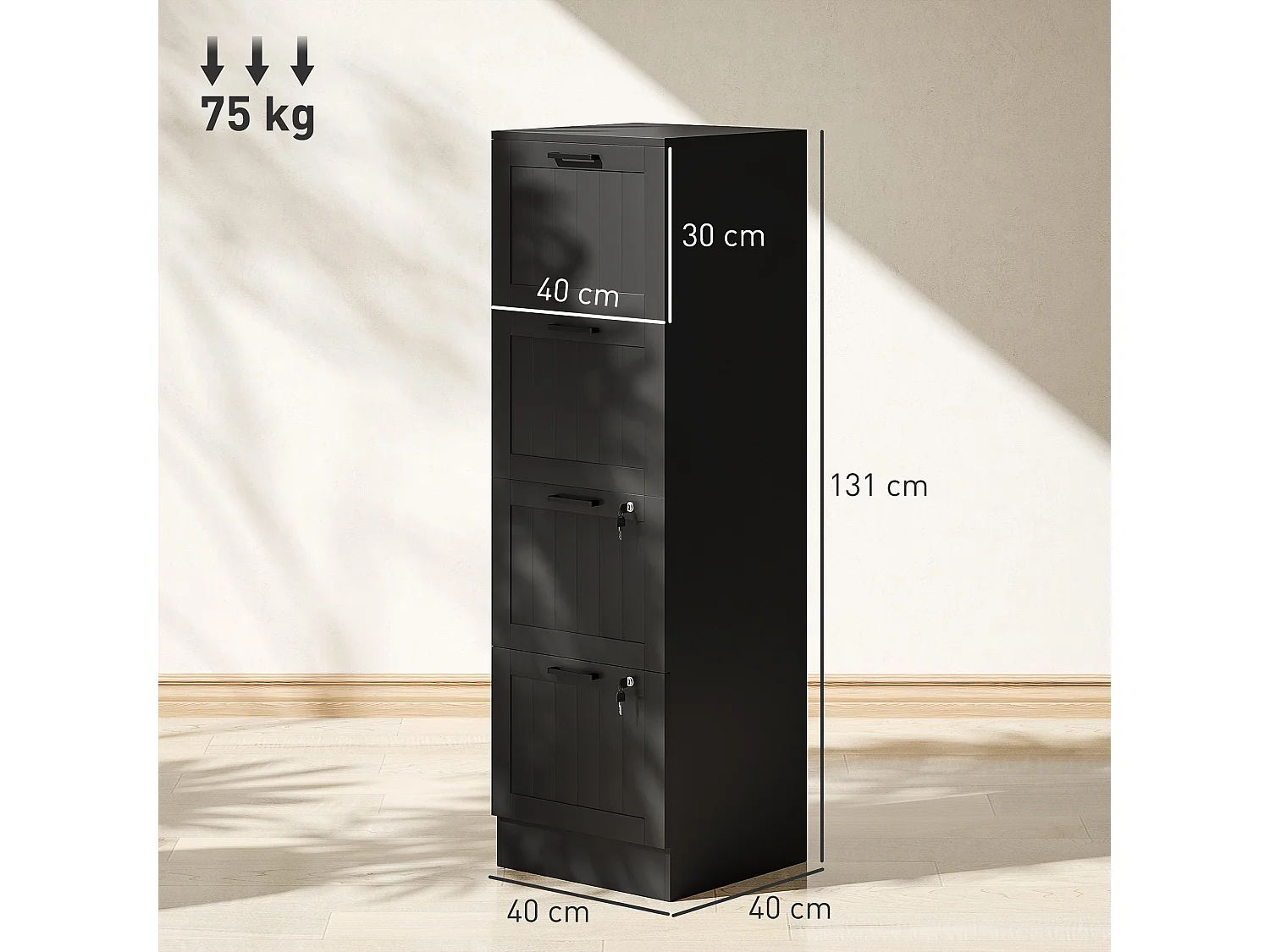 Cassettiera portadocumenti a 4 cassetti con binario regolabile nero