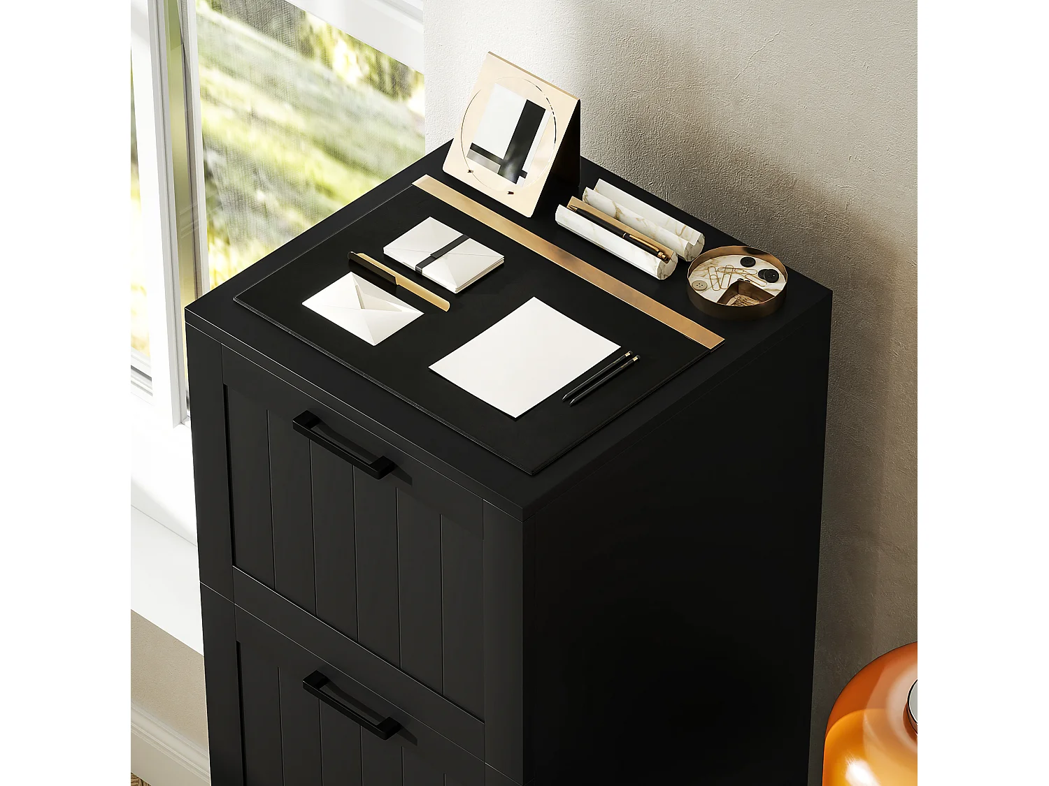 Cassettiera portadocumenti a 4 cassetti con binario regolabile nero