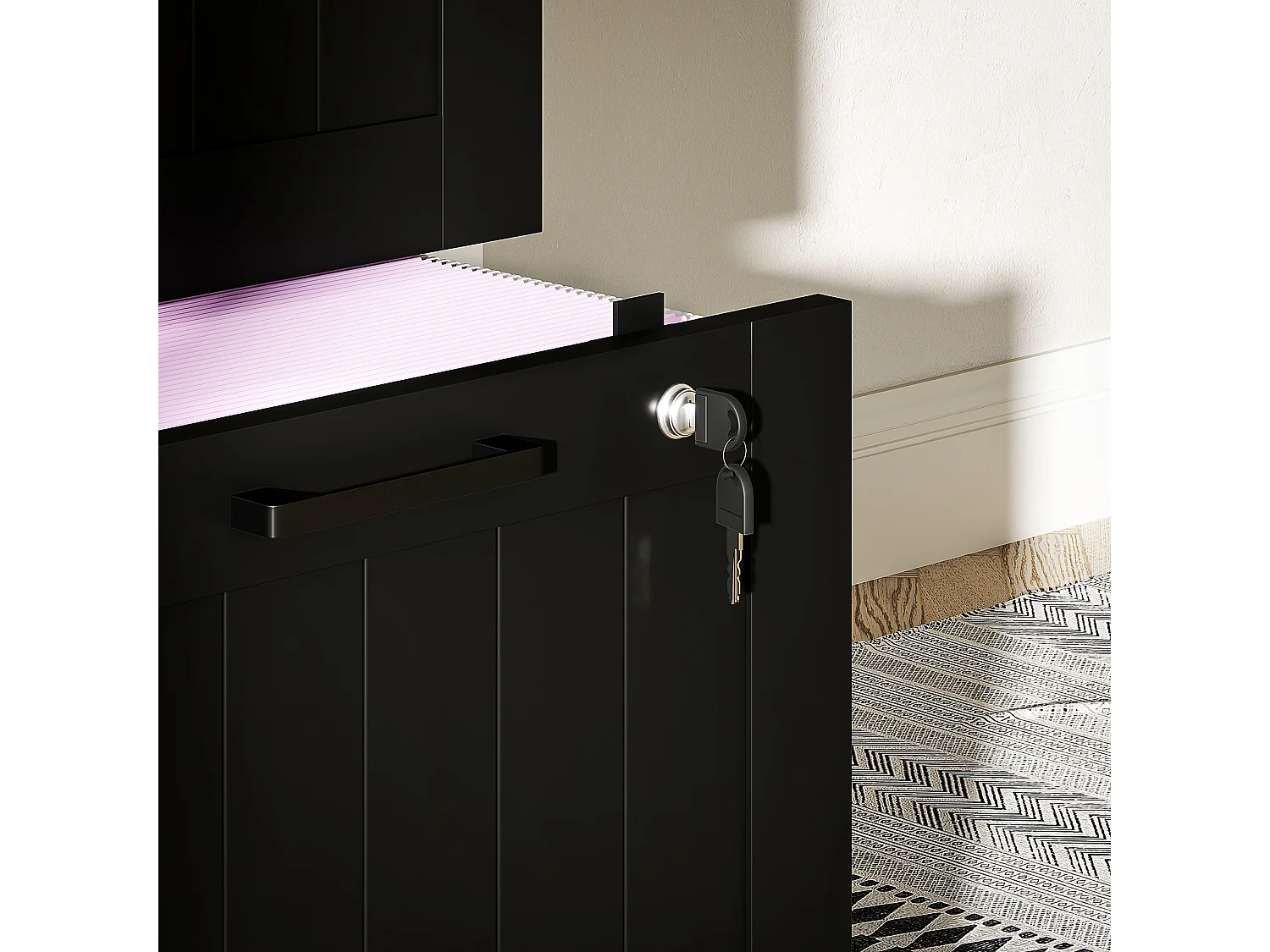 Cassettiera portadocumenti a 4 cassetti con binario regolabile nero