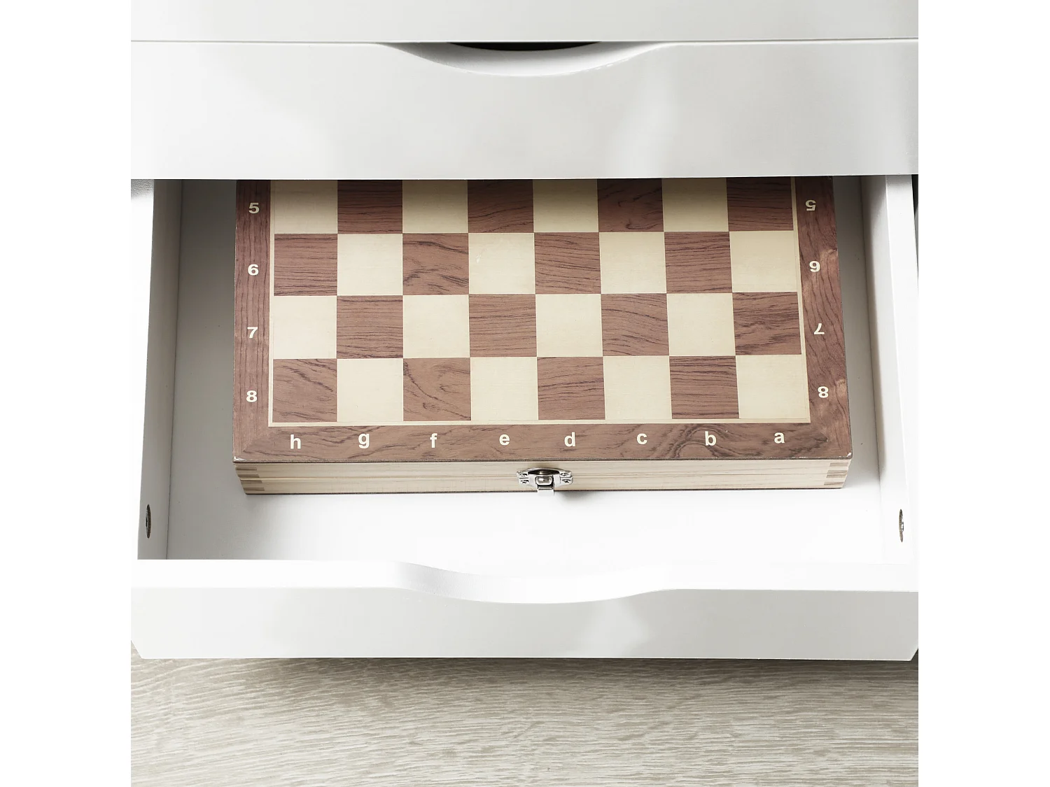 Cassettiera da ufficio con ruote 4 ripiani 3 cassetti in legno bianco