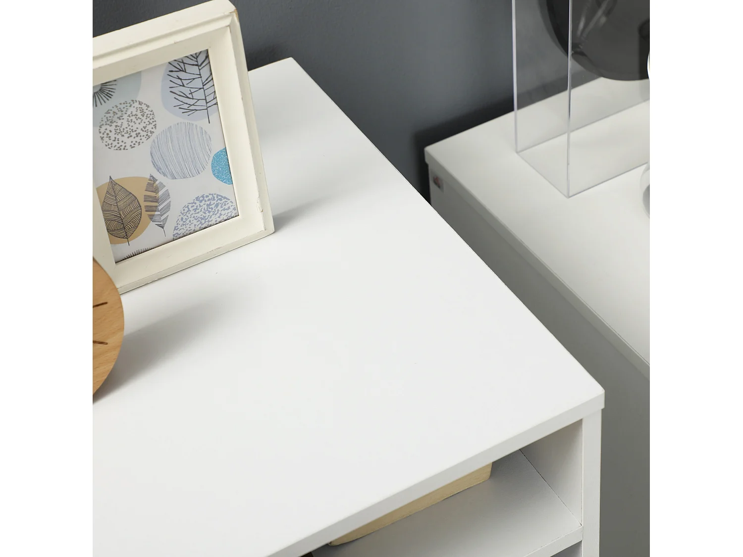 Cassettiera da ufficio con ruote 4 ripiani 3 cassetti in legno bianco