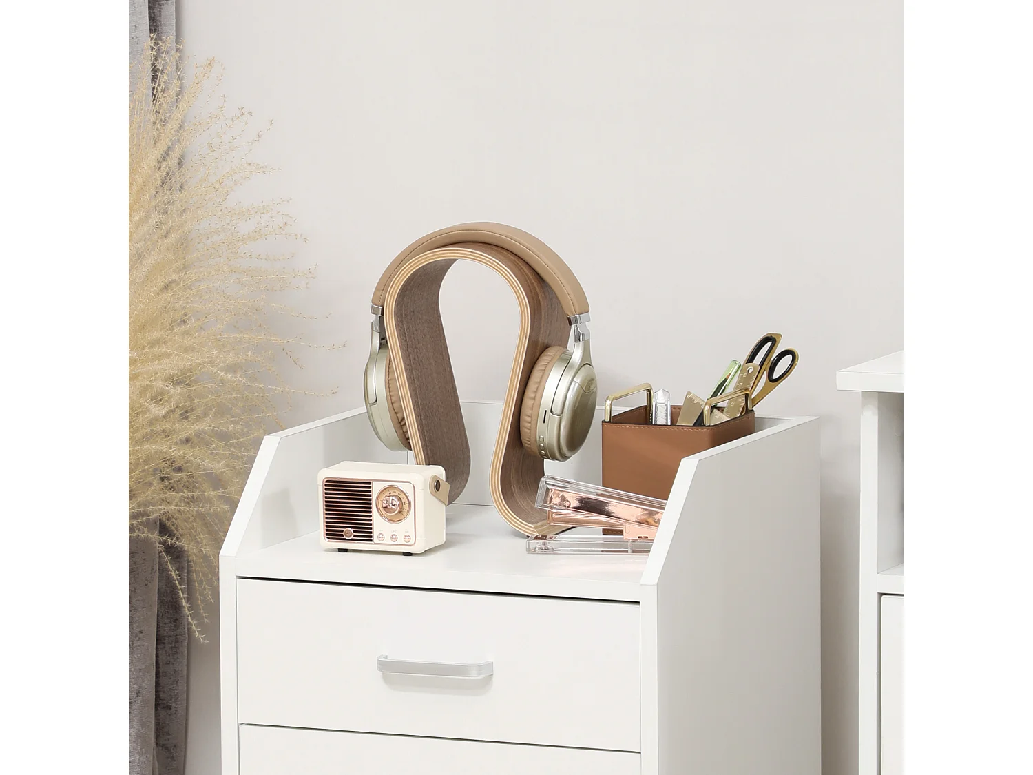 Cassettiera per ufficio a 4 cassetti e rotelle in legno bianco