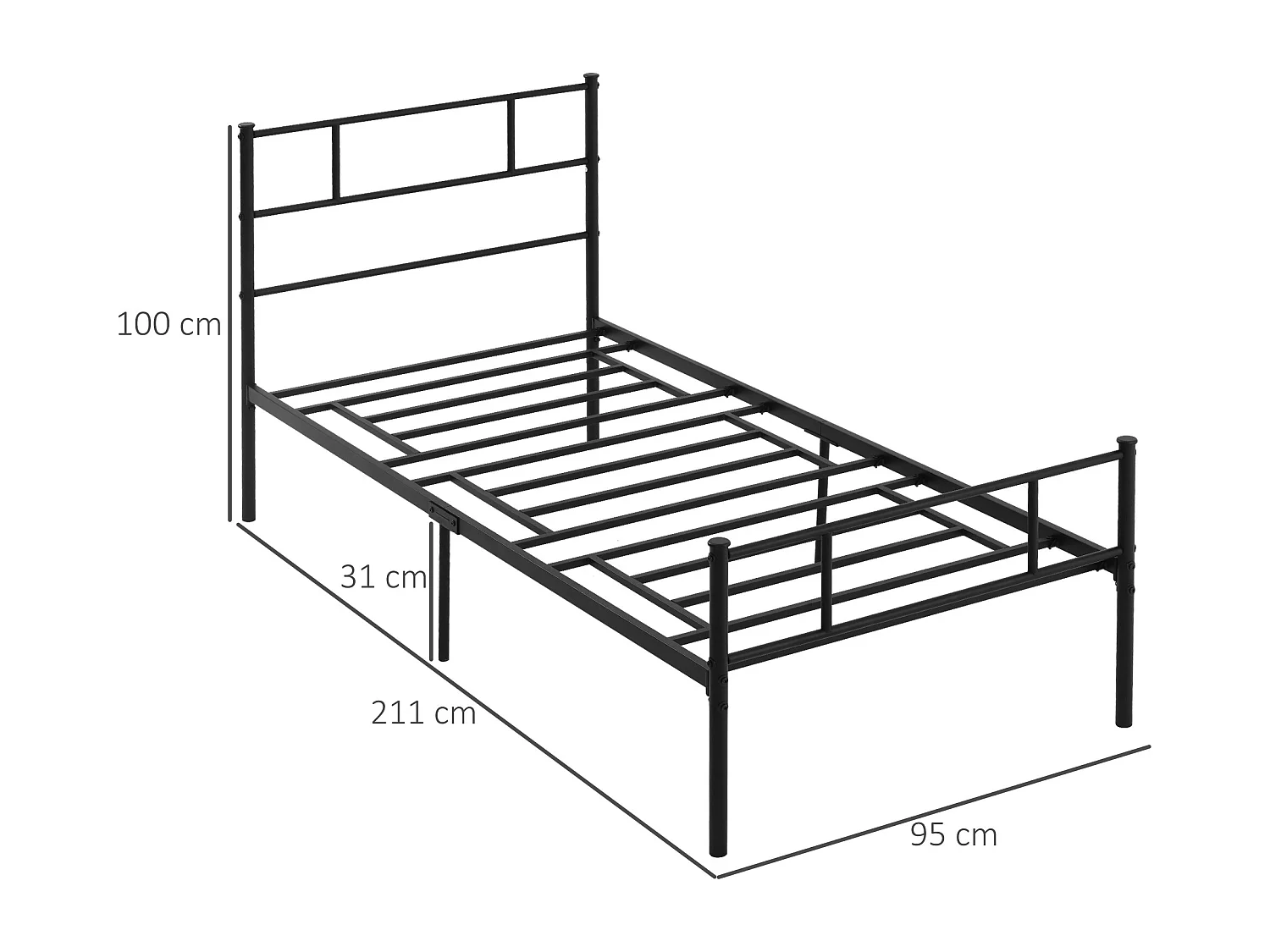 Letto singolo 90x200cm con doghe integrate e testiera acciaio