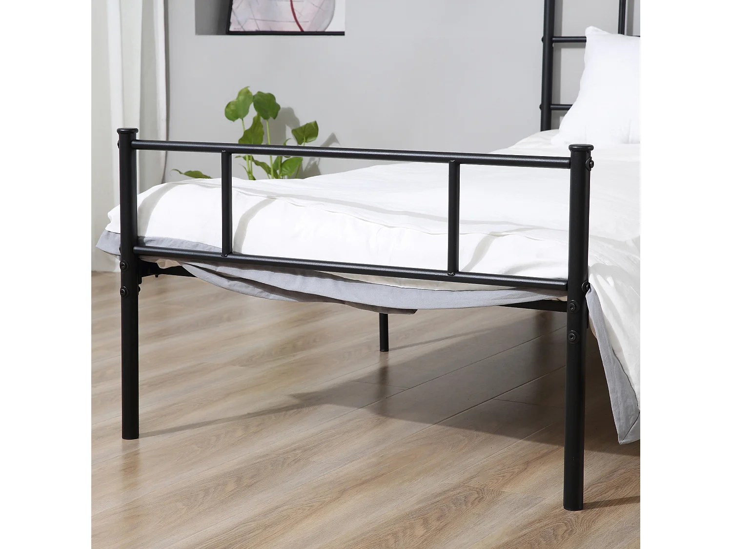 Letto singolo 90x200cm con doghe integrate e testiera acciaio