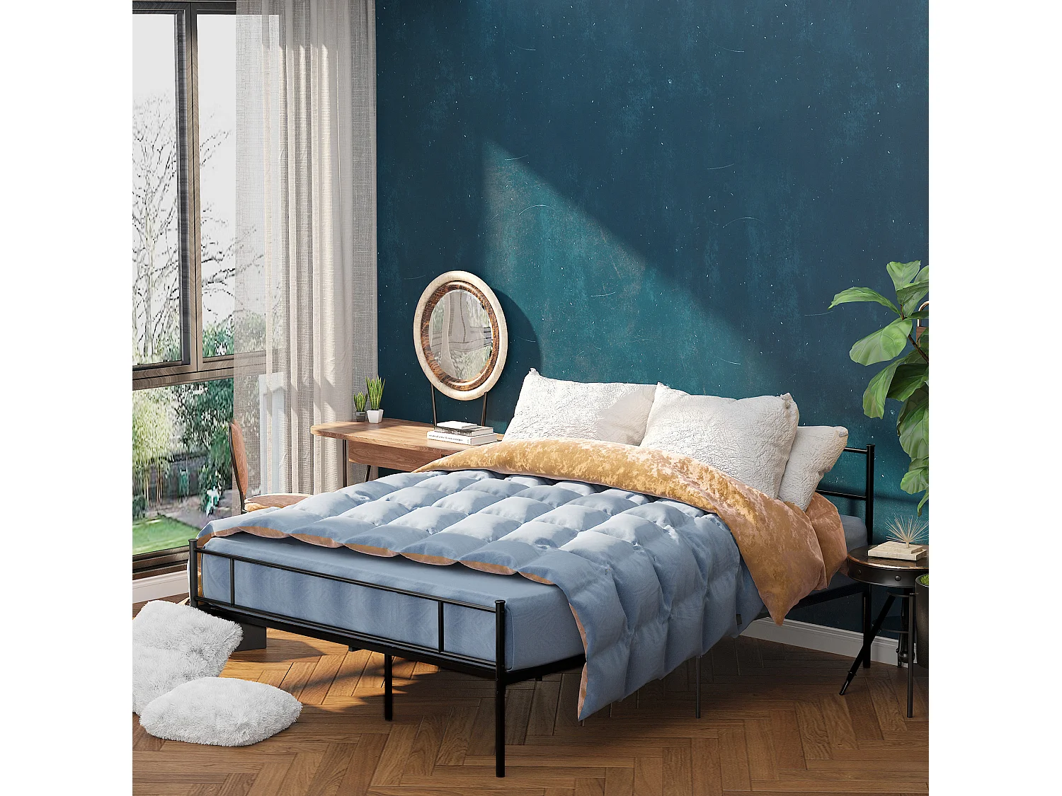 Letto singolo 90x200cm con doghe integrate e testiera acciaio