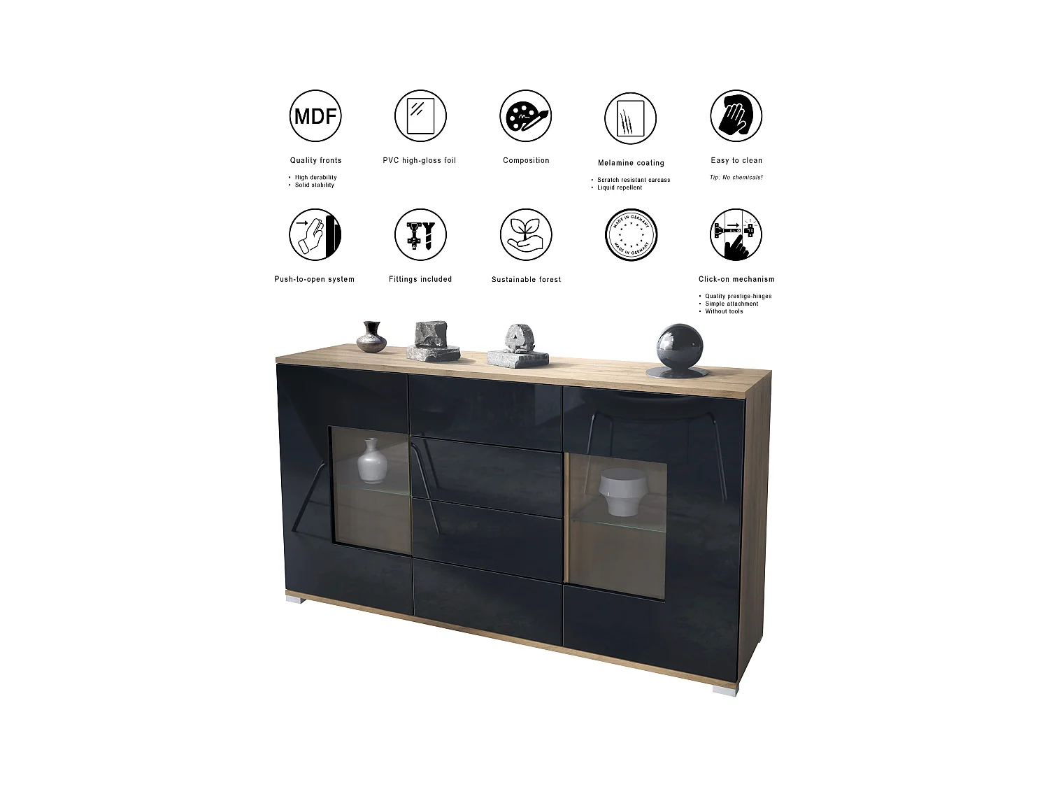 SIDEBOARD Grömitz Graphit Seidenmatt