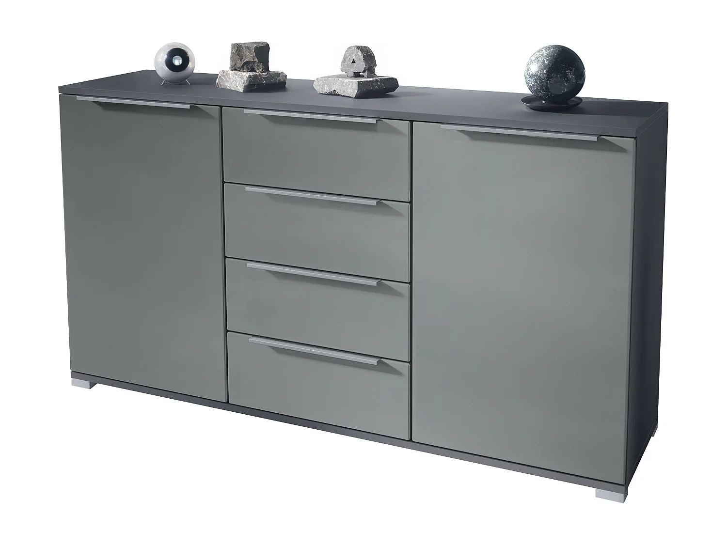 Buffet Linio V1, Enfilade avec 2 portes et 4 tiroirs, anthracite mat / graphite satiné mat (138,5 x 75,5 x 35 cm)