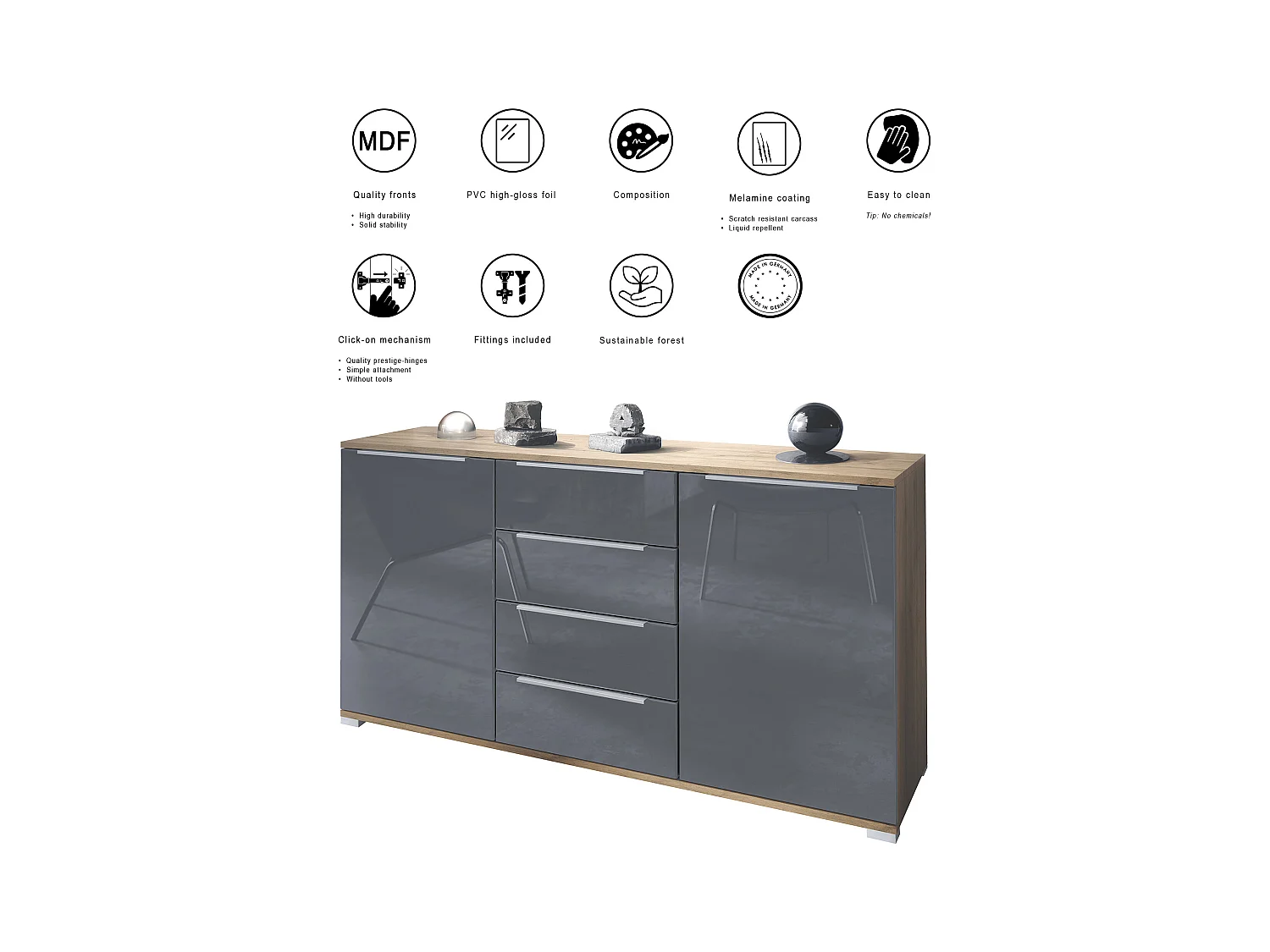 SIDEBOARD Linio Graphit Seidenmatt