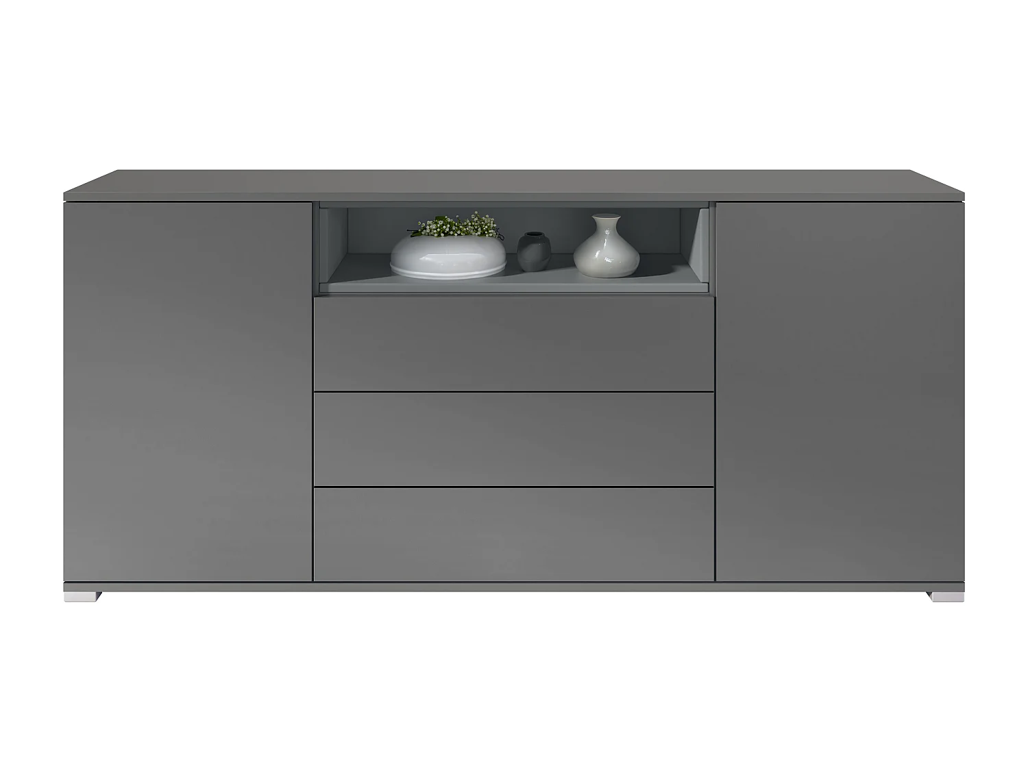 Skadu V4 Buffet, Commode avec 2 portes, 3 tiroirs et 1 compartiment ouvert, anthracite mat/graphite satiné mat (166,5 x 75,5 x 35 cm)