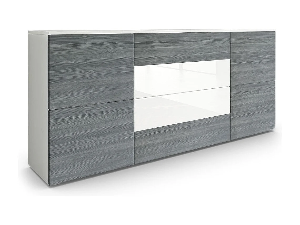 Buffet Rova, Commode avec 4 portes et 4 tiroirs, Blanc mat/Avola-Anthracite (166 x 72 x 35 cm)