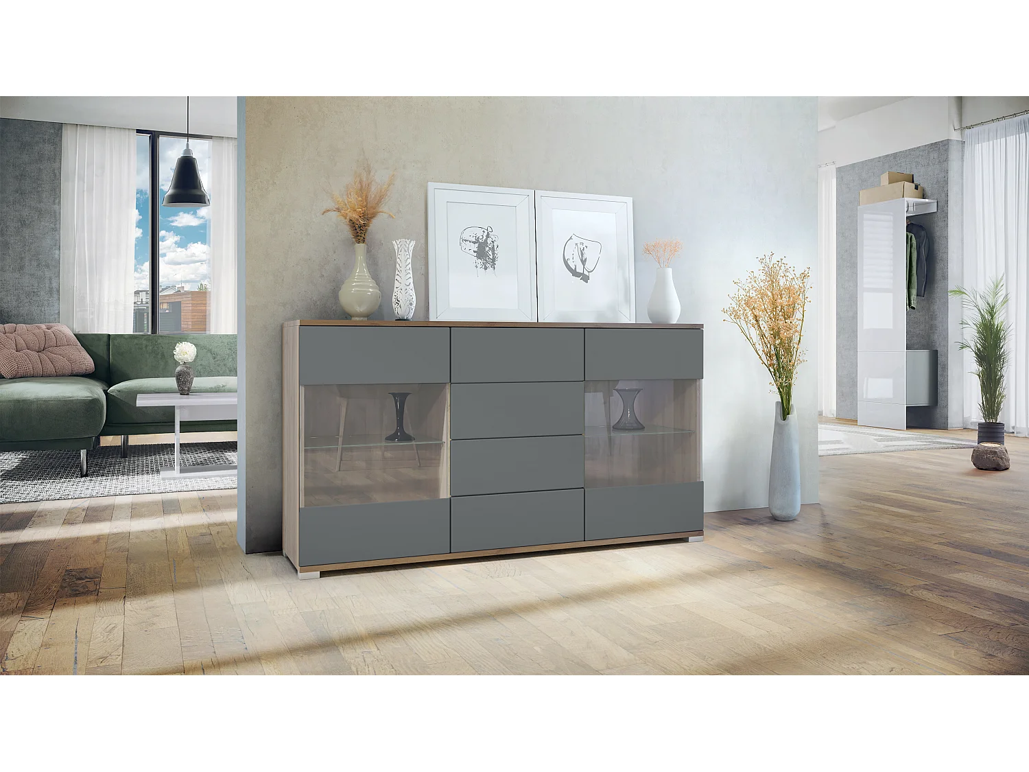 SIDEBOARD Bari Graphit Seidenmatt