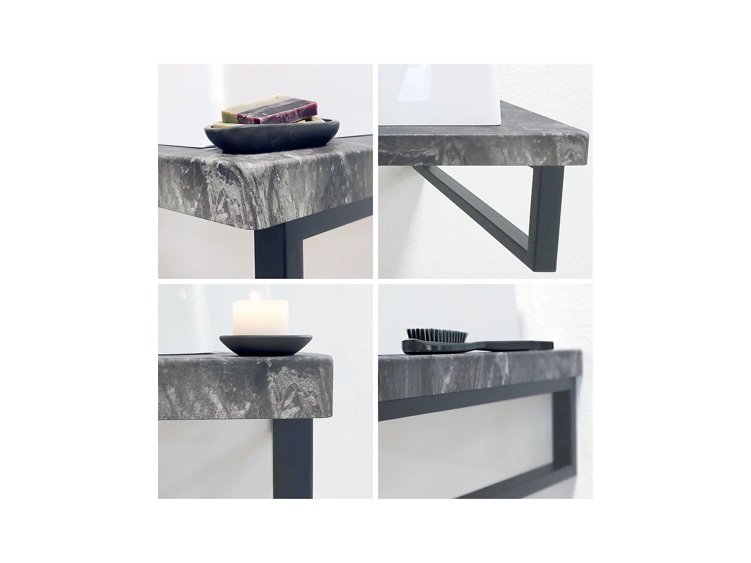 Vasque Nizza avec plateau de lavabo de couleur Chêne Wotan et support de lavabo en métal noir (95 x 31,4 x 51 cm)