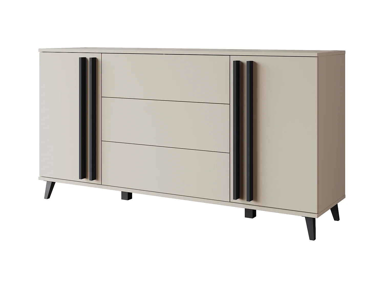 Buffet 150 cm sur pieds pour salon – moderne avec 3 tiroirs et 2 portes, mat Congo + poignées graphite noir