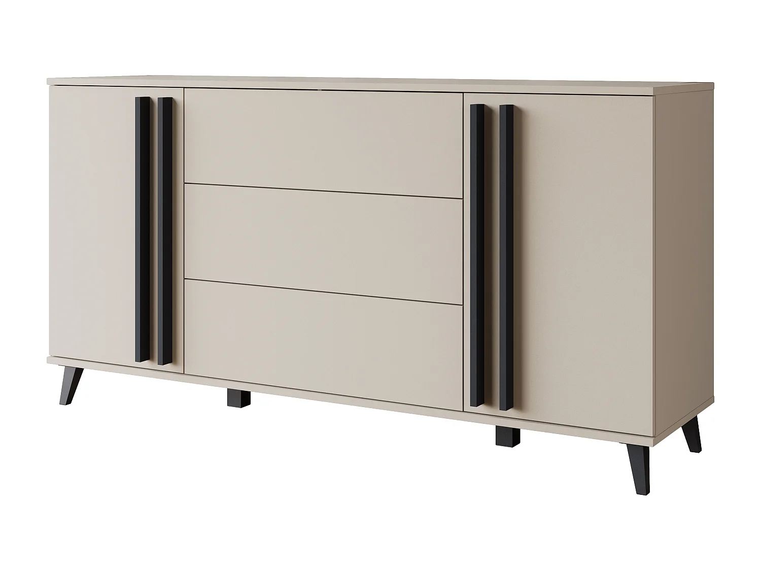 Buffet 150 cm sur pieds pour salon – moderne avec 3 tiroirs et 2 portes, mat Congo + poignées graphite noir