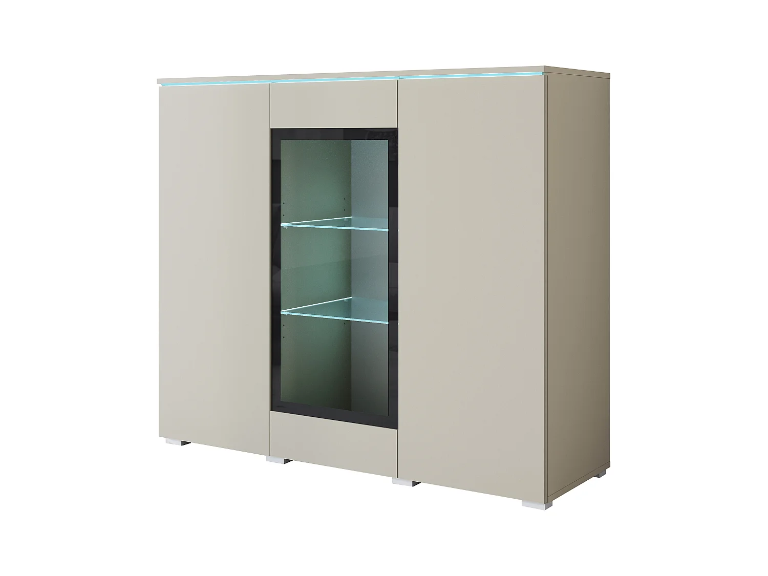 Vitrine haute moderne 120 cm pour salon 3 portes beige cachemire mat