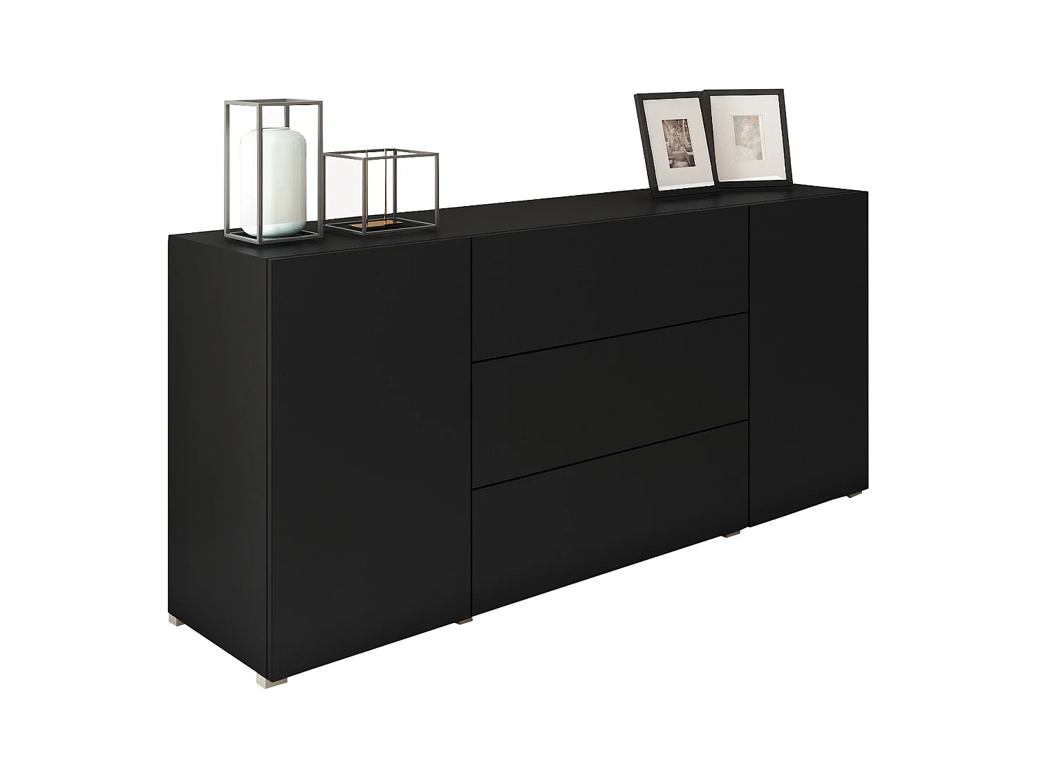 Buffet moderne 150 cm – sur pied, 3 tiroirs et 2 portes, couleur graphite noir mat