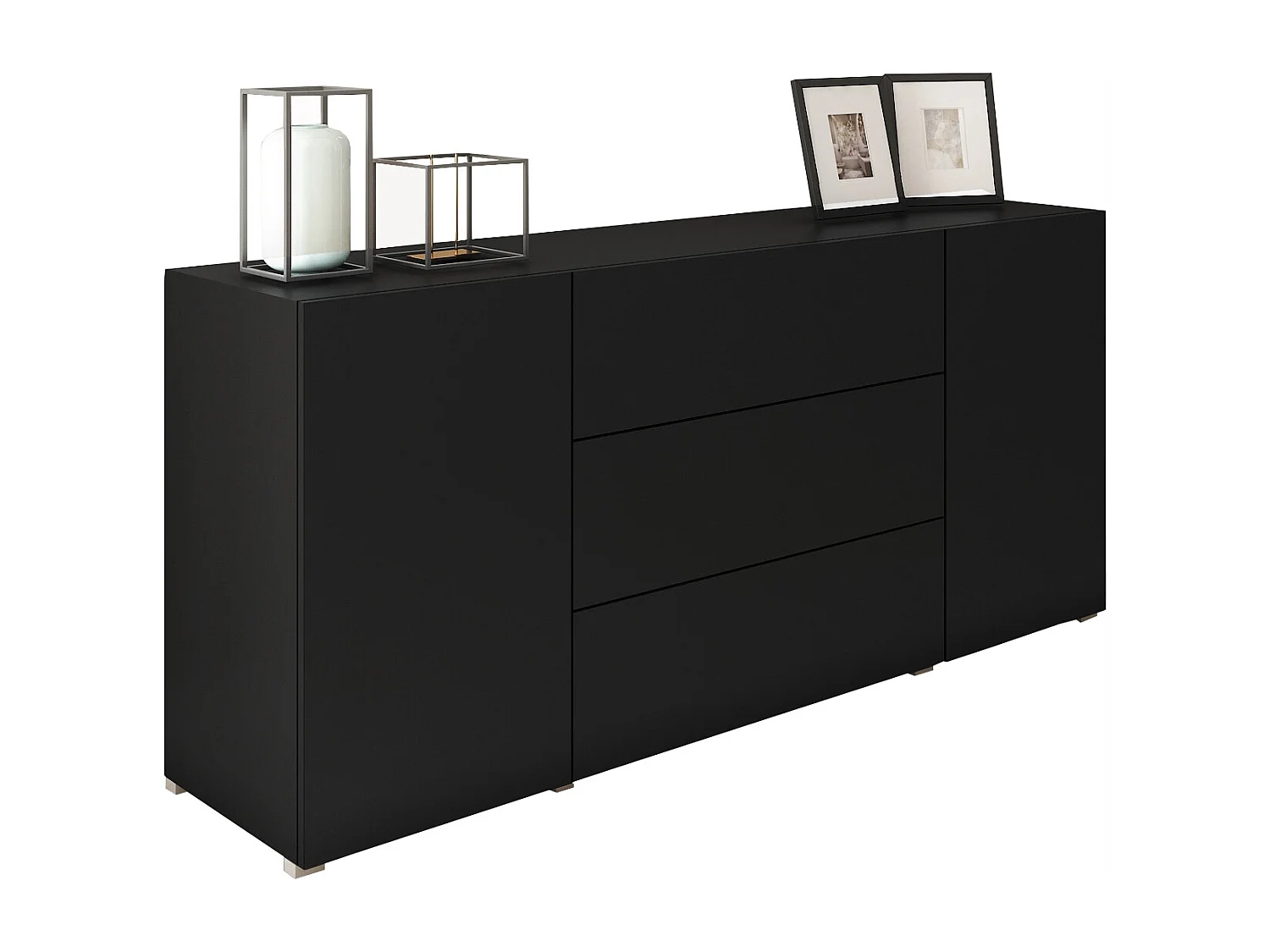 Buffet moderne 150 cm – sur pied, 3 tiroirs et 2 portes, couleur graphite noir mat