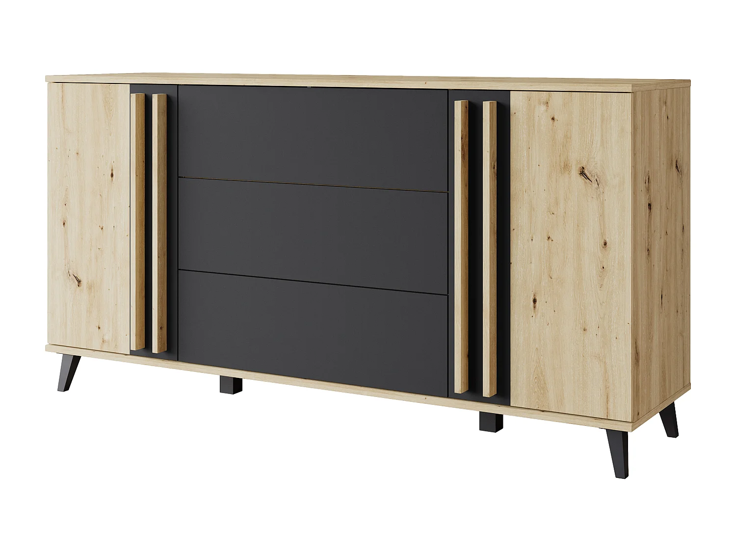 Skänk HELSINKI 150 cm, byrå, vardagsrumsmöbel, höga ben, färg ek artisan