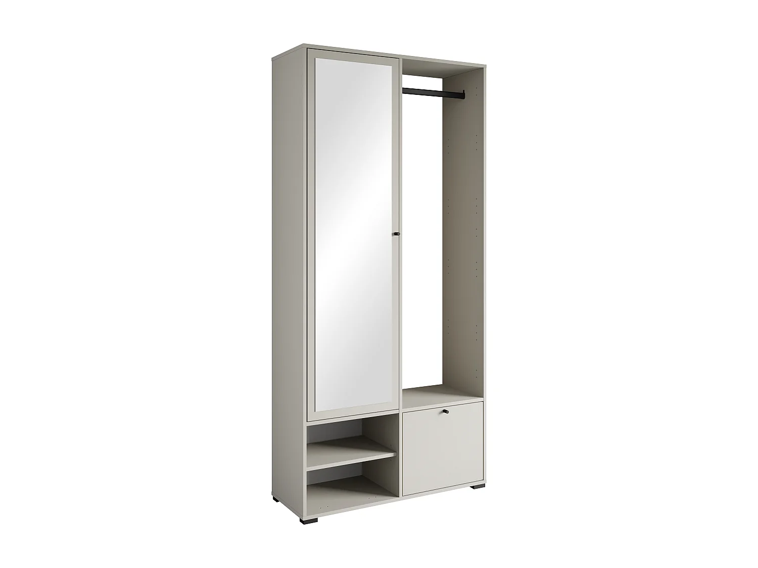 Moderne garderobekast 90 cm hal kast met spiegel planken en roede mat beige kasjmier