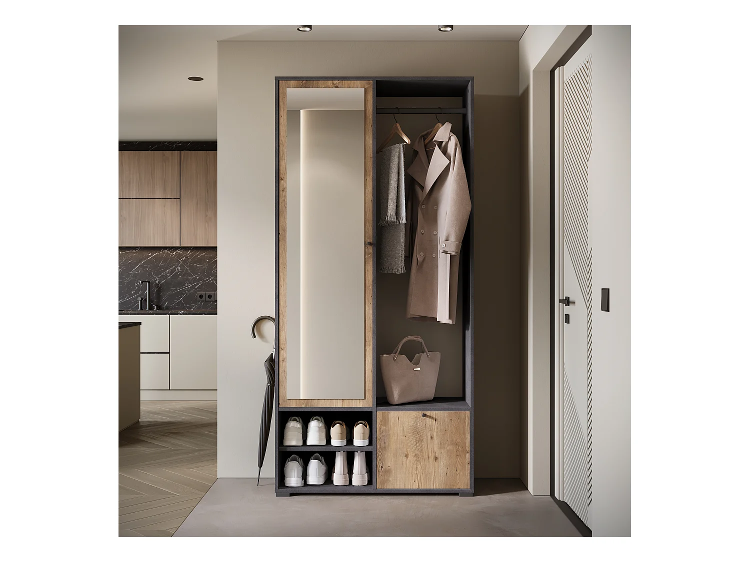 Armoire moderne 90 cm armoire dentrée avec miroir étagères et tringle mat matera kastanien breslau