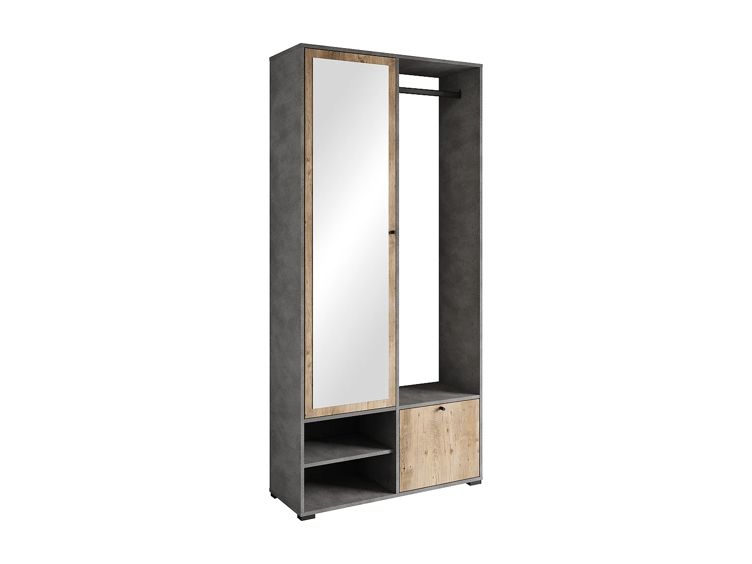 Garderobenschrank mit Spiegel DINO 90x190 cm, Flurmöbel, Schuhschrank, Garderobe mit Kleiderhaken, Farbe Matera/Kastanie