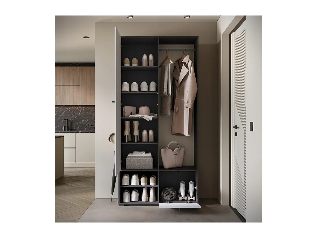 Armoire moderne 90 cm armoire dentrée avec miroir étagères et tringle mat matera blanc