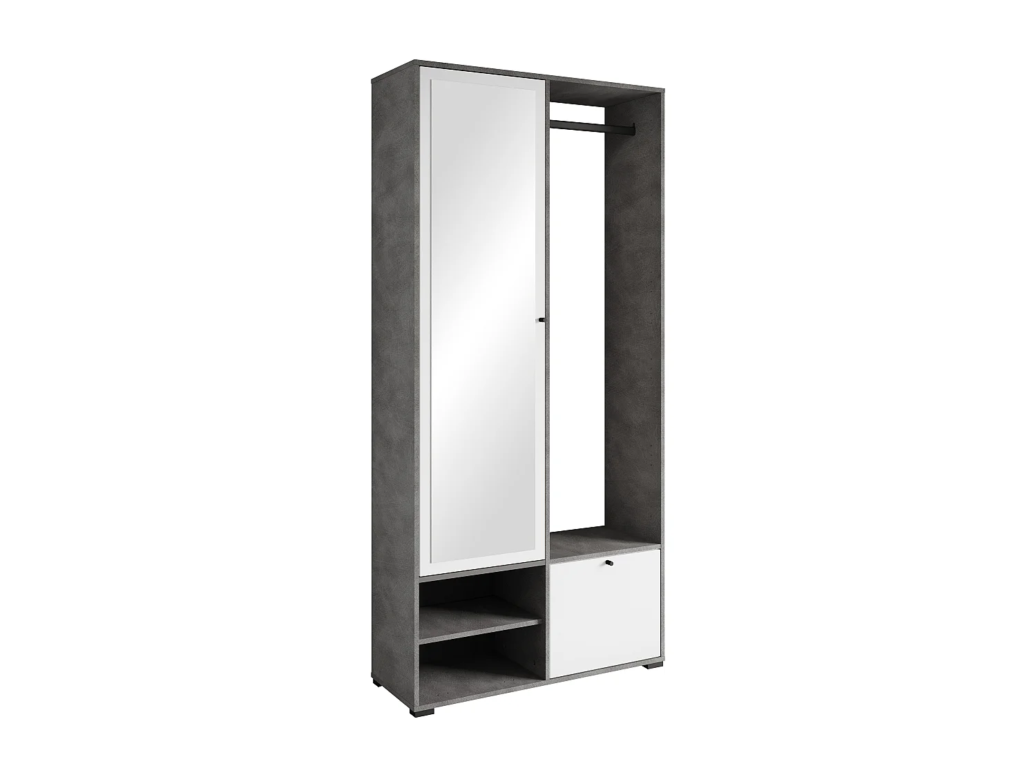 Garderobenschrank mit Spiegel DINO 90x190 cm, Flurmöbel, Schuhschrank, Garderobe mit Kleiderhaken, Farbe Matera/Weiß