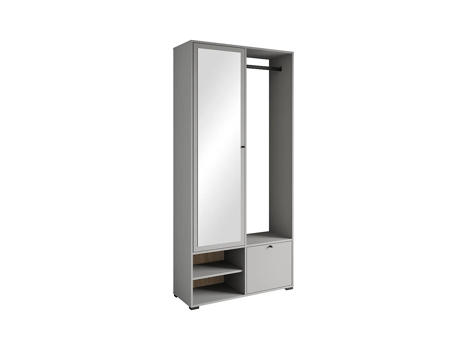 Armoire moderne 90 cm armoire dentrée avec miroir étagères et tringle mat pallad gris