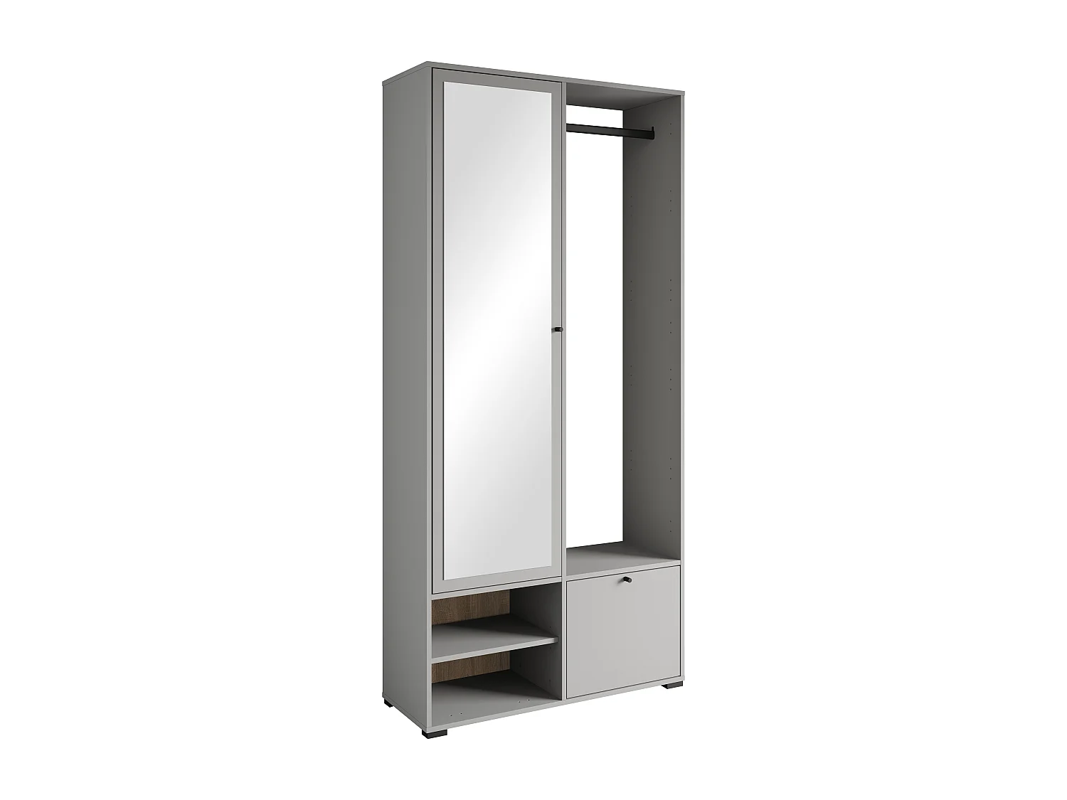 Armoire moderne 90 cm armoire dentrée avec miroir étagères et tringle mat pallad gris
