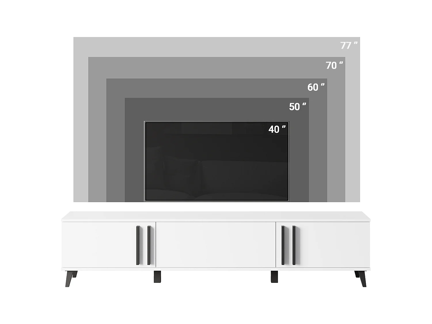 Meuble TV 180 cm sur pieds pour salon – lowboard moderne avec trois abattants, artisan, noir mat