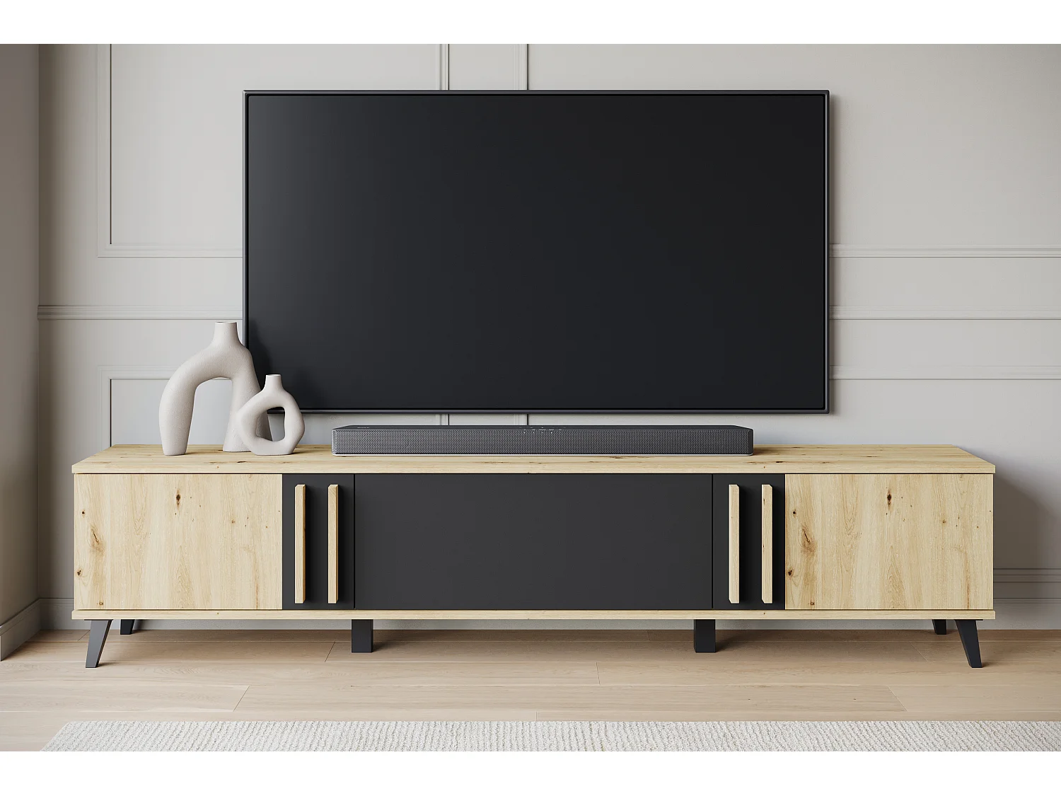 TV-bänk HELSINKI 180 cm, TV-möbel med höga ben, vardagsrumsmöbler, färg ek artisan