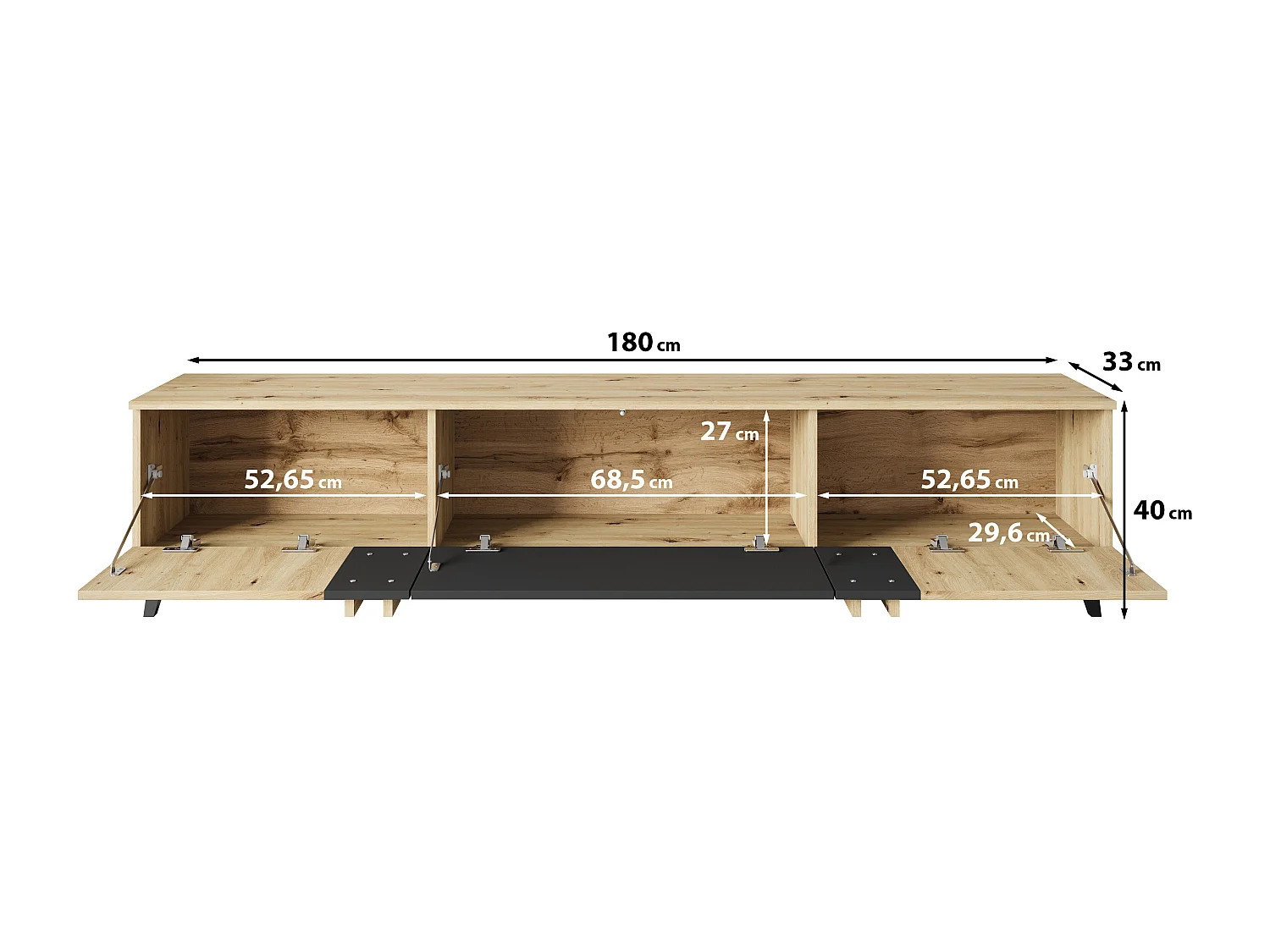 TV-bänk HELSINKI 180 cm, TV-möbel med höga ben, vardagsrumsmöbler, färg ek artisan