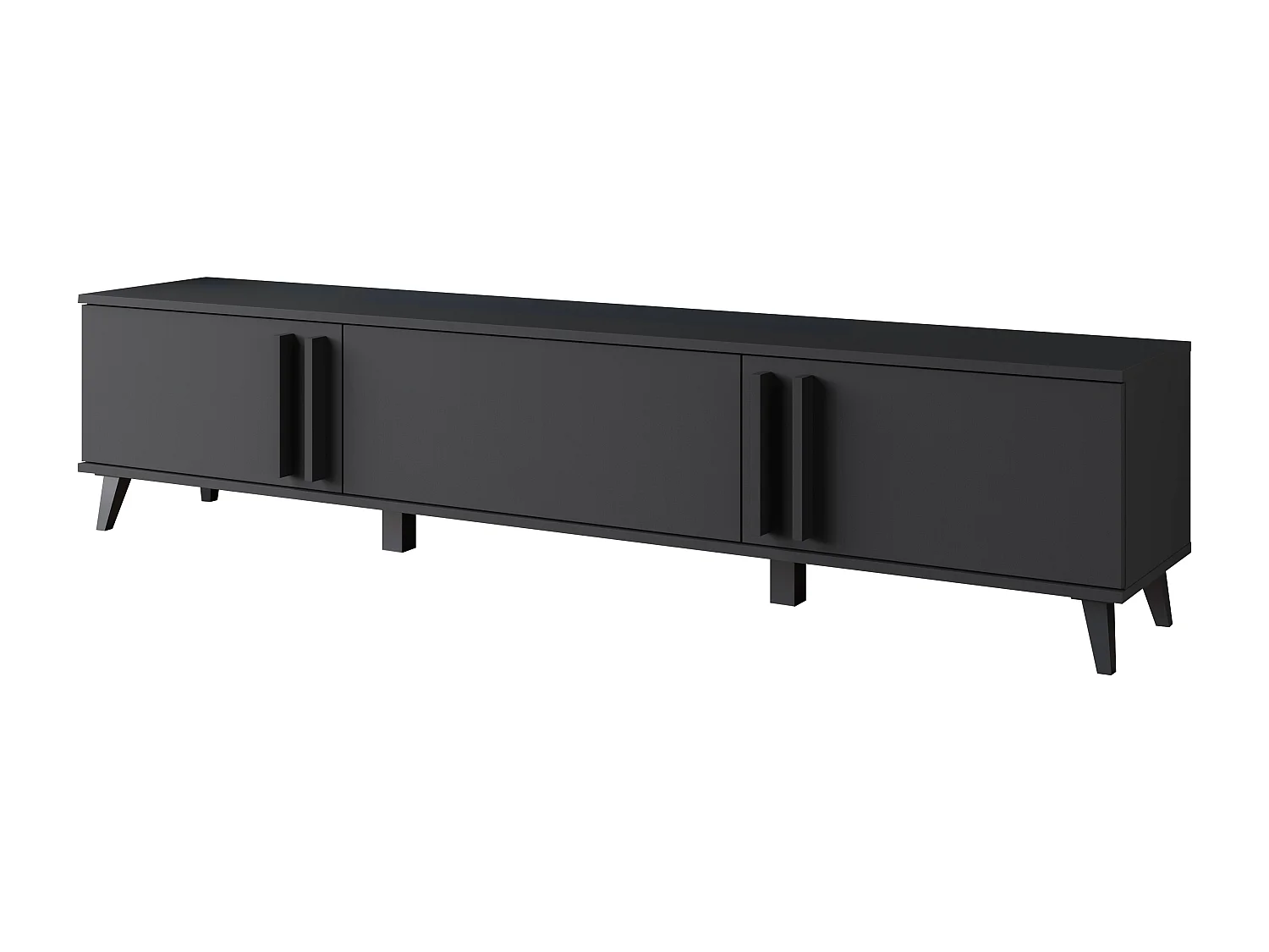 TV-meubel 180 cm op poten voor woonkamer – moderne lowboard met drie kleppen, zwart mat