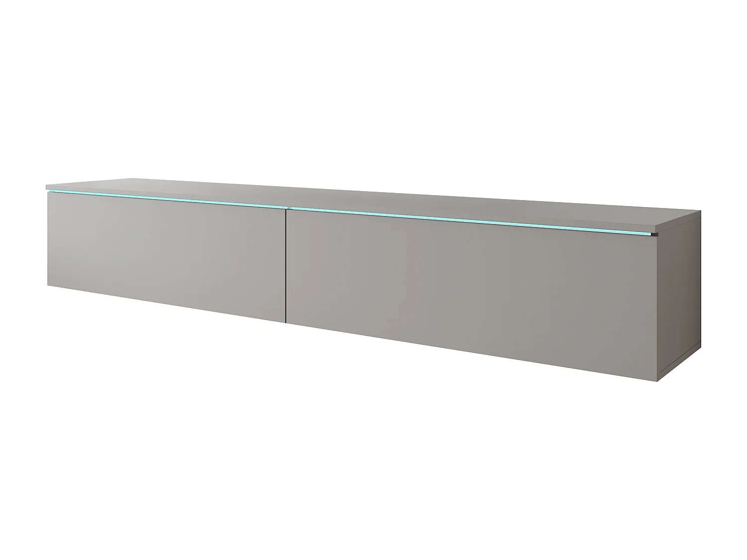 Meuble TV moderne 180 cm pour salon – 2 portes, sans poignées, finition mate, à poser ou à suspendre, gris palladium