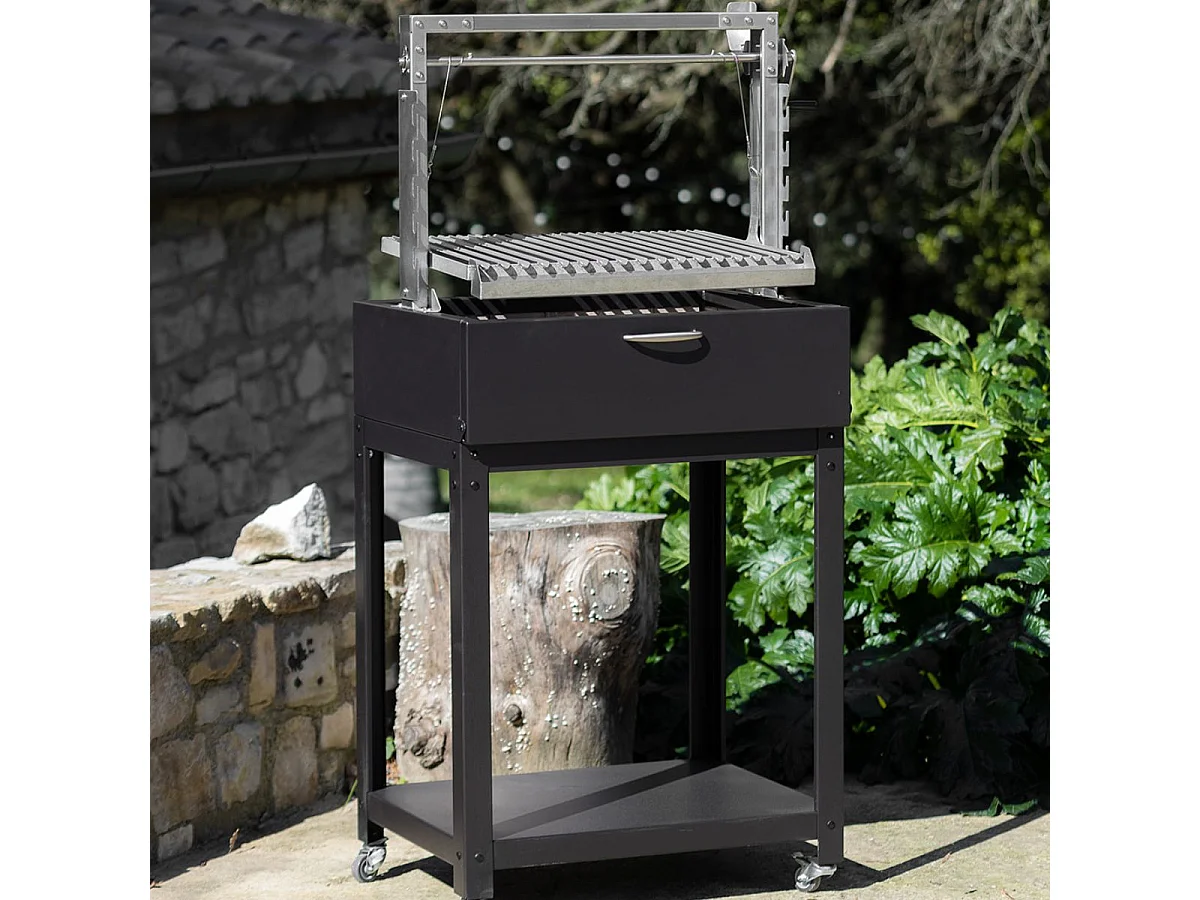 Barbecue Argentin à Poser Santa Maria Asado - Sur pied - Mixte Grille/Foyer - Acier robuste pour cuisson au feu de bois