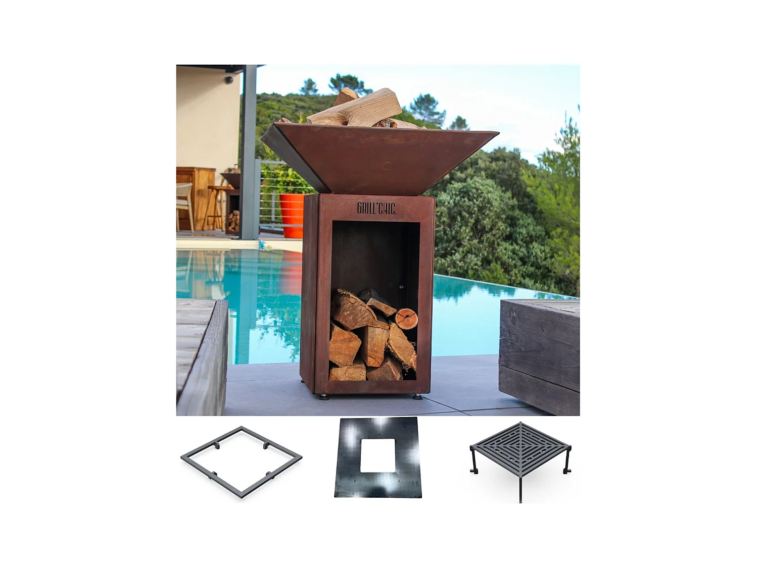 Kit de cuisson Brasero AUVERGNAT - MINI CEVENOL Carré 59 cm - Accessoire Cuisson Brasero Plancha Barbecue