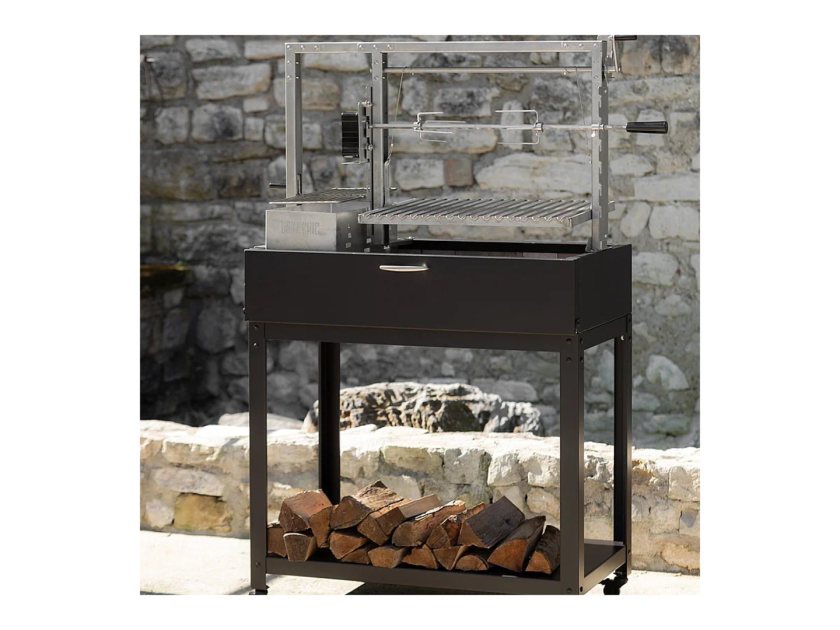 Barbecue Argentin à Poser Santa Maria Asado - Sur pied - Grille XL - Acier robuste pour cuisson au feu de bois