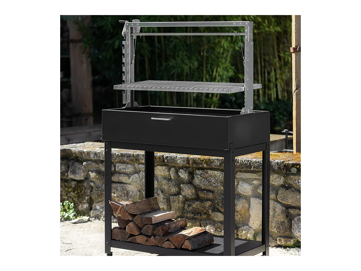 Barbecue Argentin à Poser Santa Maria Asado - Sur pied - Grille XL - Acier robuste pour cuisson au feu de bois