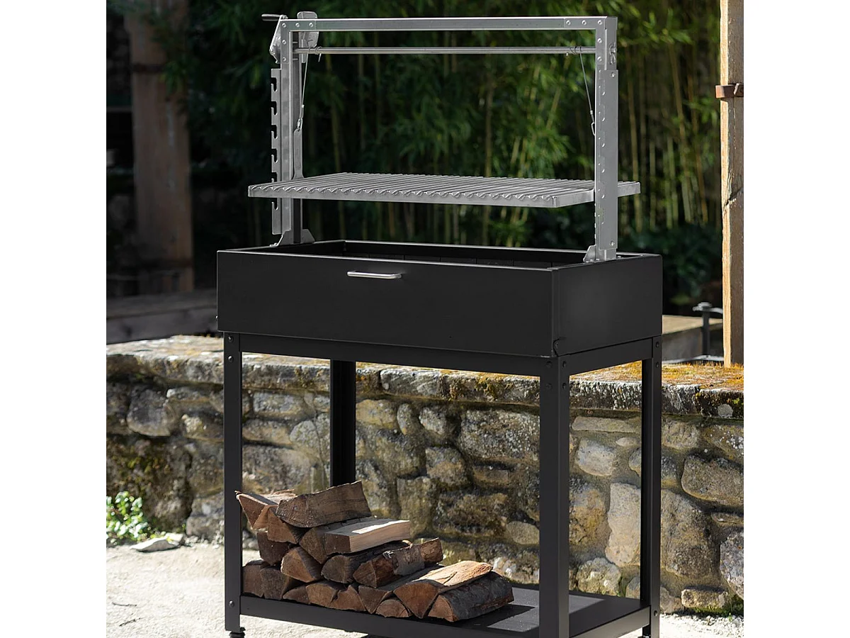 Barbecue Argentin à Poser Santa Maria Asado - Sur pied - Grille XL - Acier robuste pour cuisson au feu de bois