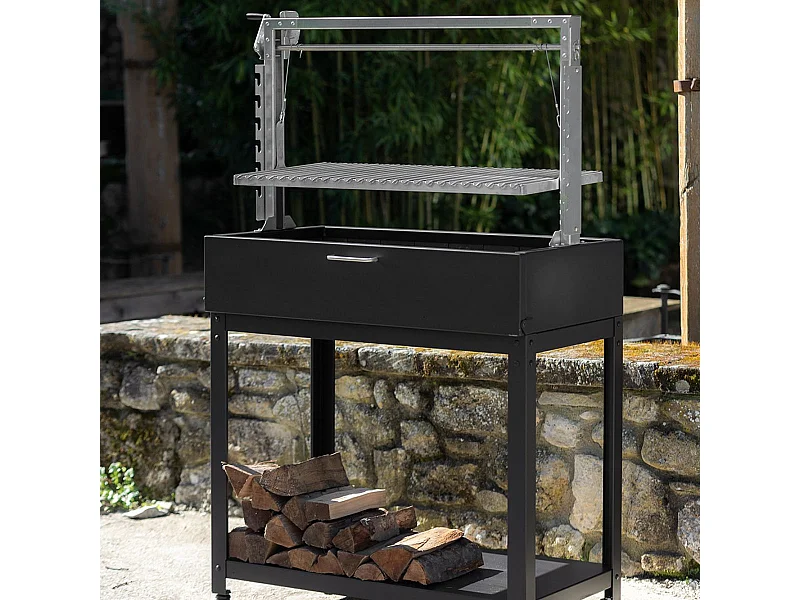 Barbecue Argentin à Poser Santa Maria Asado - Sur pied - Grille L - Acier robuste pour cuisson au feu de bois